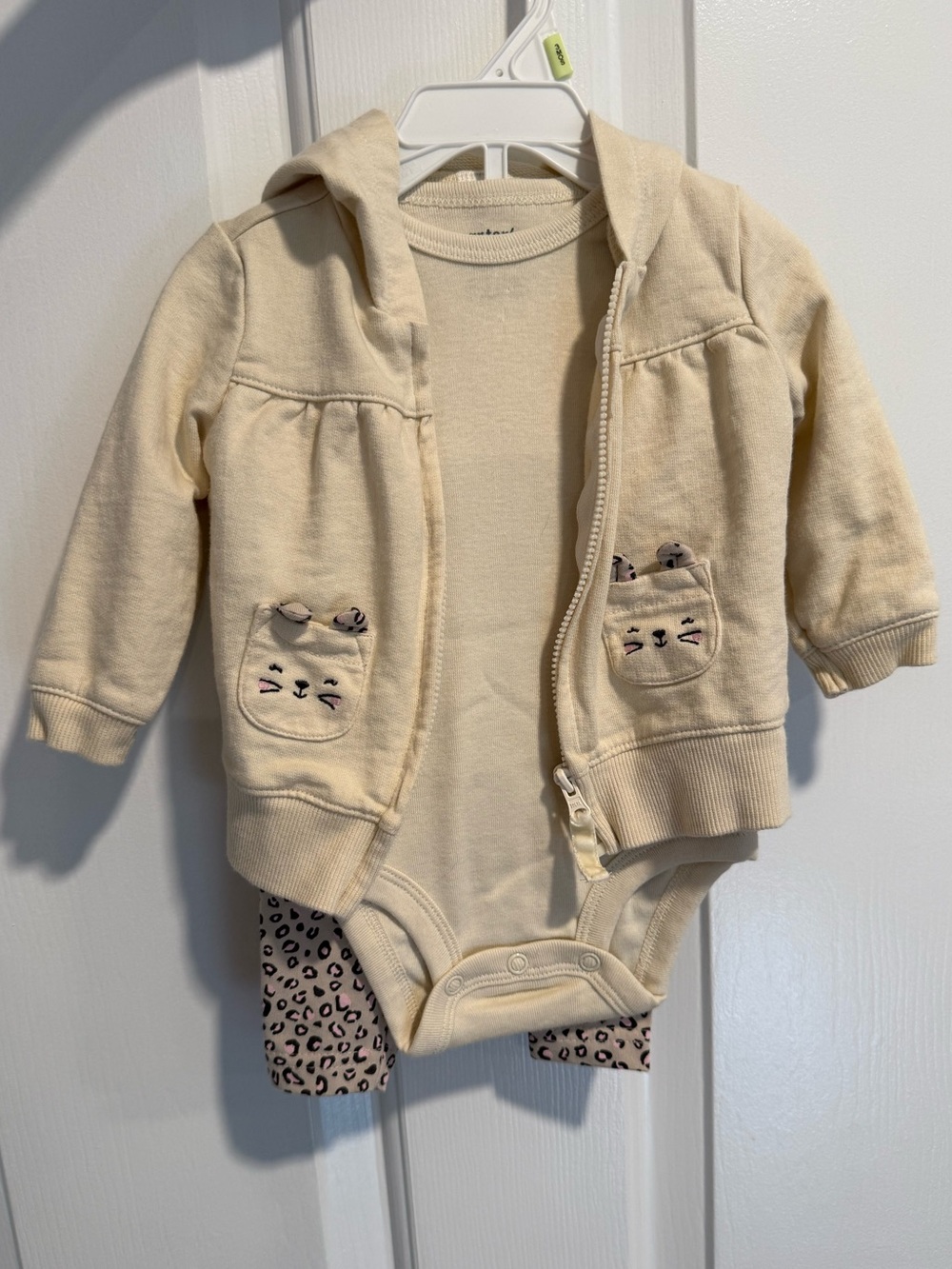 Carters Cream Hooded Baby One-Piece Set with Cat Pocket Details